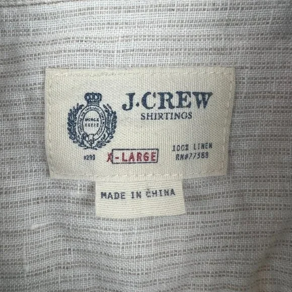 J. Crew 100% Linen Mens Button Up Shirt Size XL Subtle Tan Stripes - Picture 3 of 6